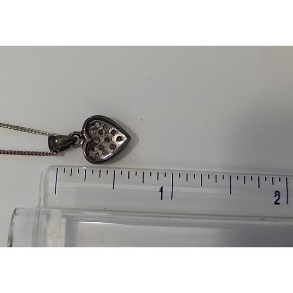 Vintage Sterling Silver 925 and 13 Pave Diamond Heart Pendant 18" Chain w/ Box - Picture 8 of 10